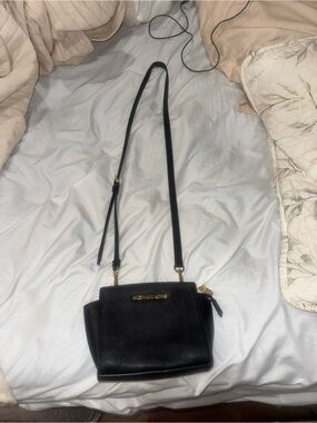 Michael Kors Black Leather Crossbody with Gold Hardware